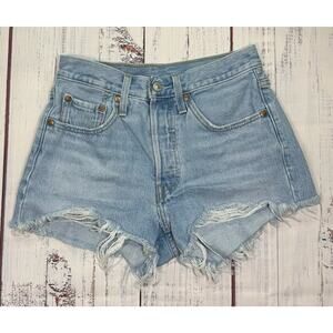 Levi's 501 Cut Off Jean Shorts Women's Sz 24 Button Fly Distressed Premium Denim